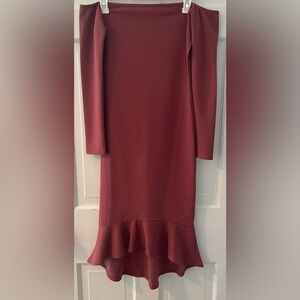 Guess Off-Shoulder Ruffle-Hem Midi Bodycon Dress - Mauve